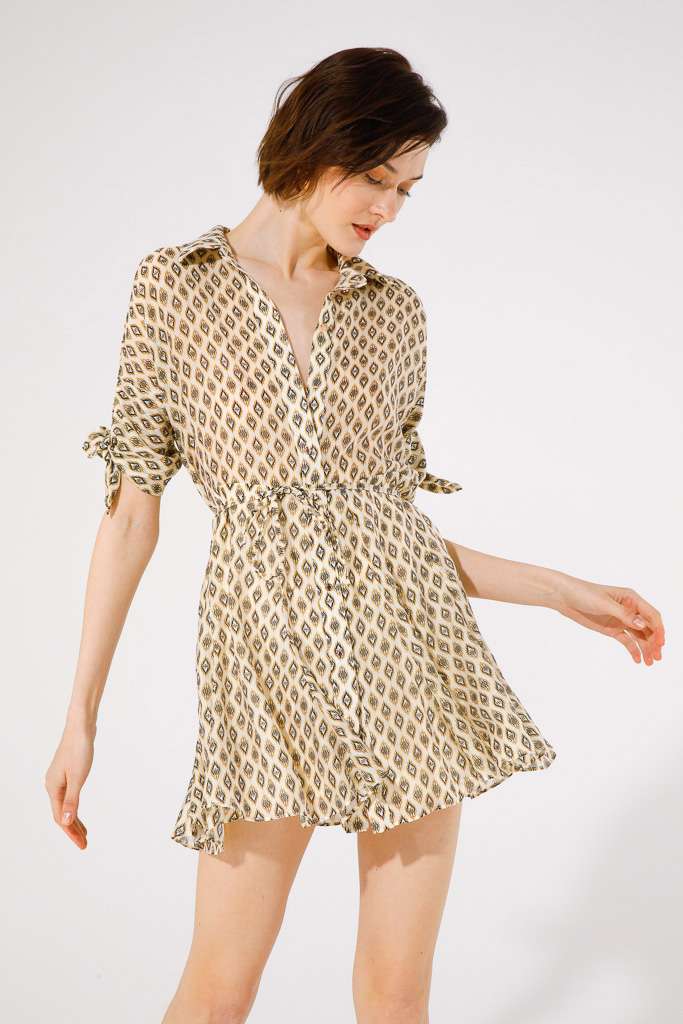 VESTITO CORTO STAMPATO IN TENCEL<br>