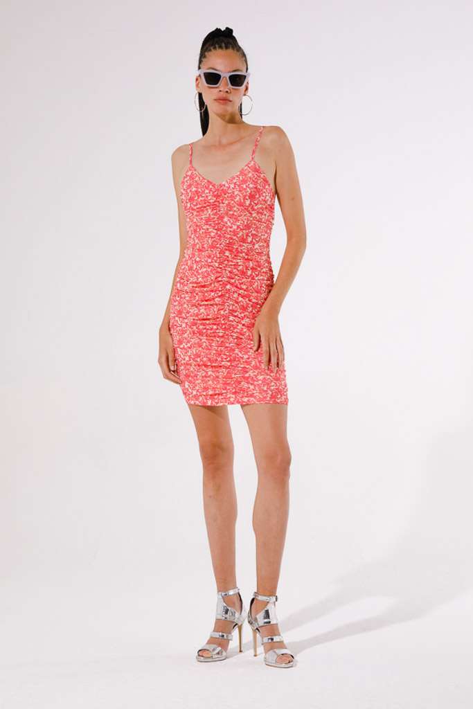 VESTIDO CORTO AJUSTADO DE TUL ELASTICO ESTAMPADO<br>