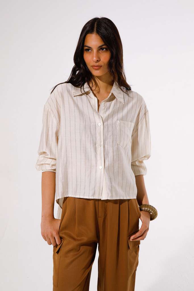 STRIPED TENCEL SHIRT WITH INTEGRATED TOP