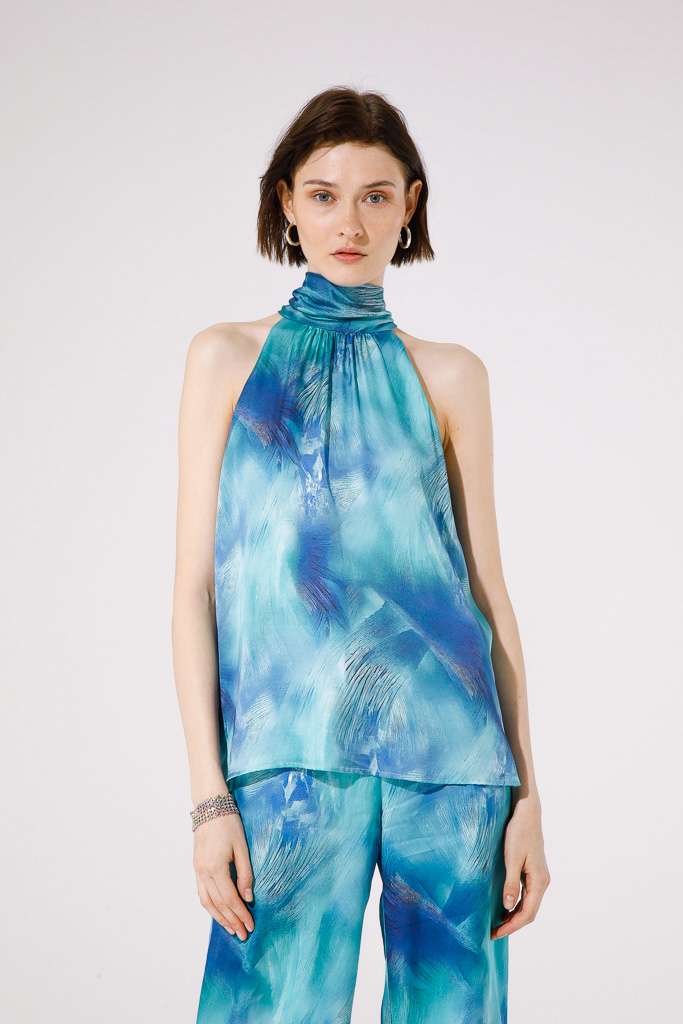TOP HALTER STAMPATO IN VISCOSA