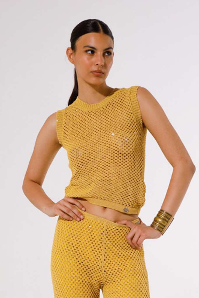 TOP IN MAGLIA LUREX TRAFORATA<br>