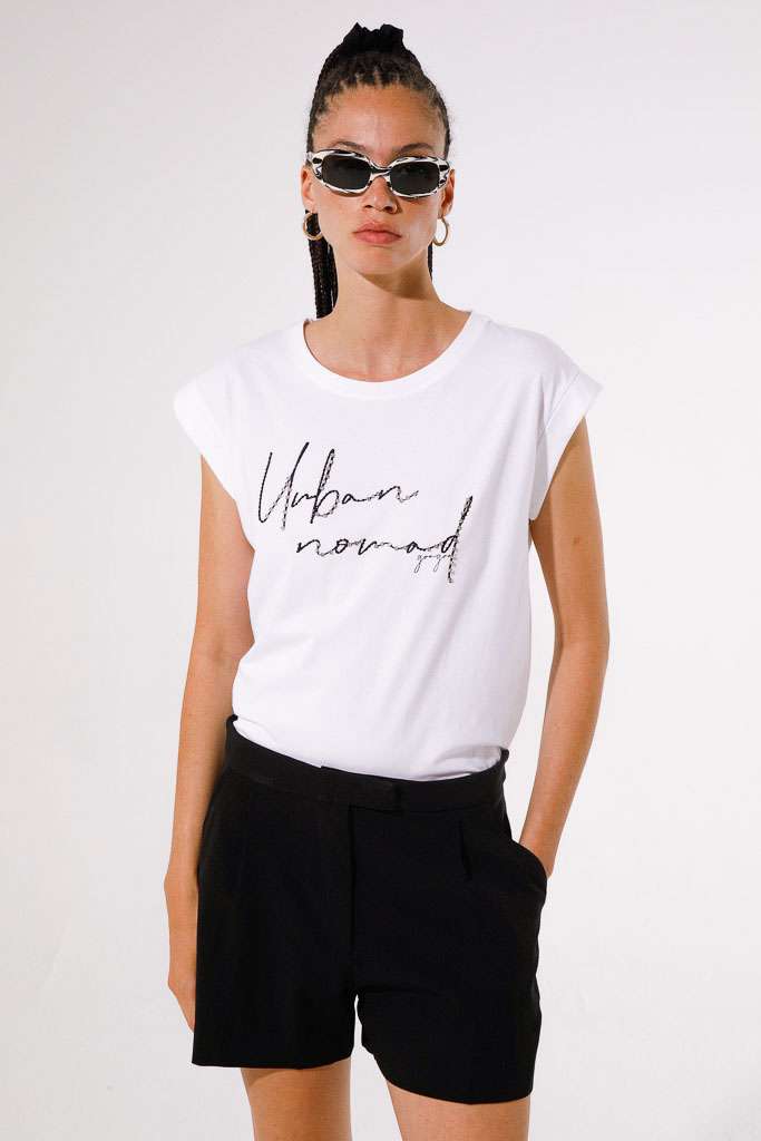 SHIRT WITH PRINT AND RHINESTONES