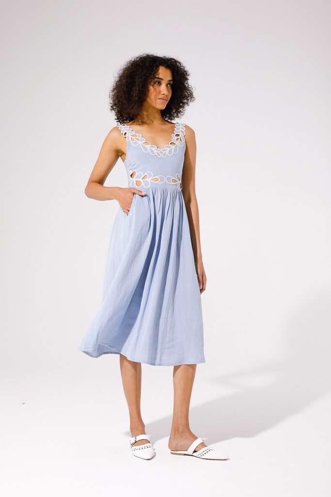 VESTITO MISTO LINO CON RICAMO<br>