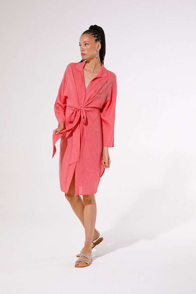 VESTITO CAMICIA IN LINO CON RICAMO