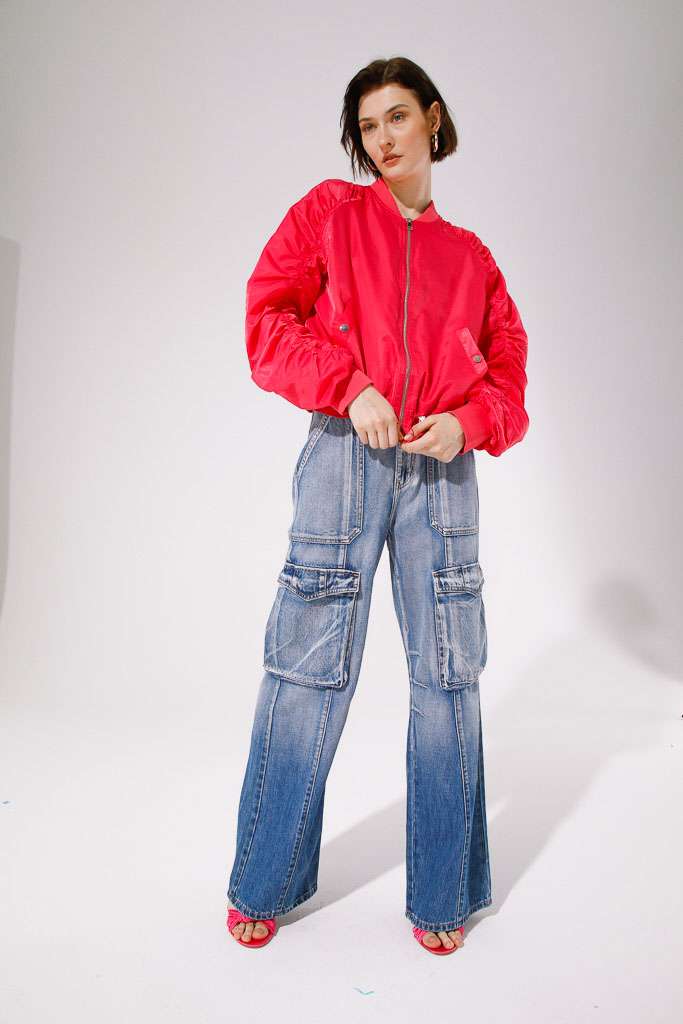 BOMBER JACKET WITH GATHERED SLEEVES