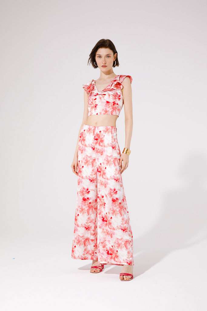 FLUID TROUSERS IN PRINTED SATIN