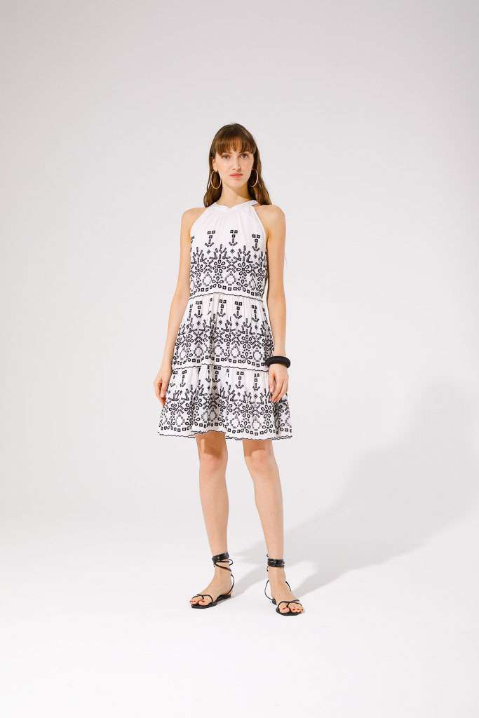 VESTIDO DE ALGODÓN CON BORDADO EN CONTRASTE