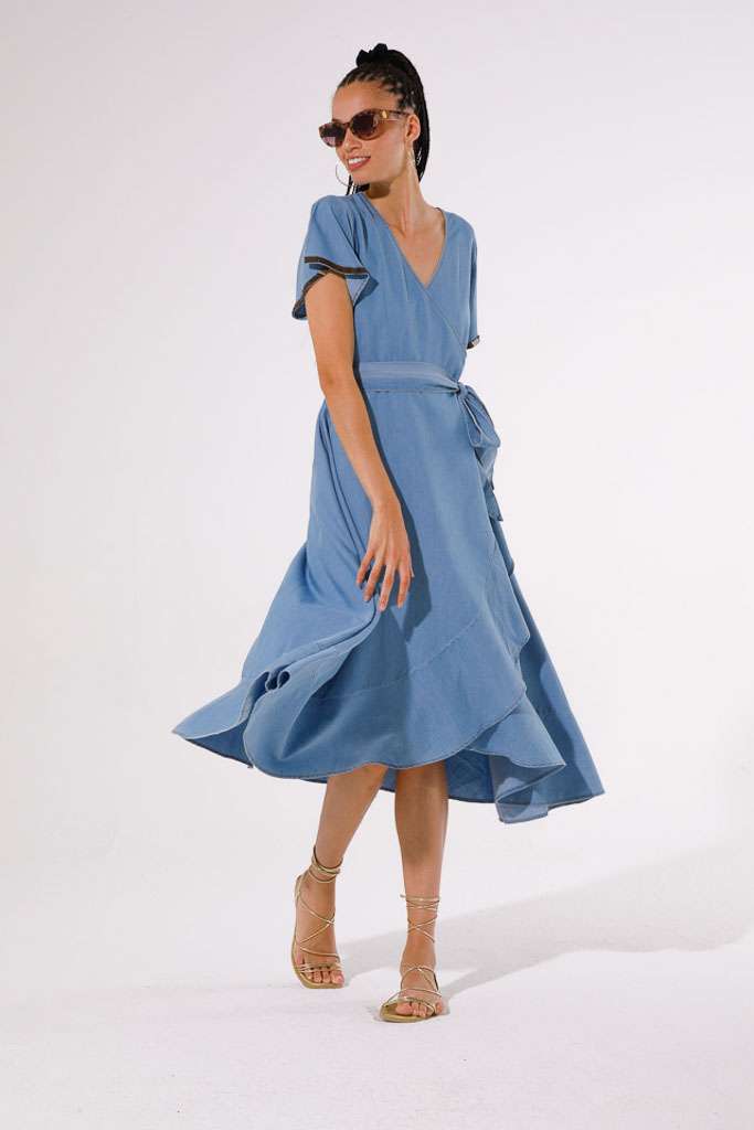 VESTITO INCROCIATO IN DENIM FLUIDO