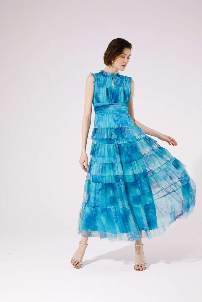 LONG DRESS IN PRINTED TULLE