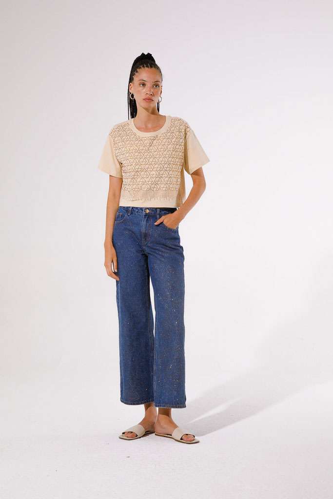JEANS A GAMBA SVASATA CON SCINTILLI ORO