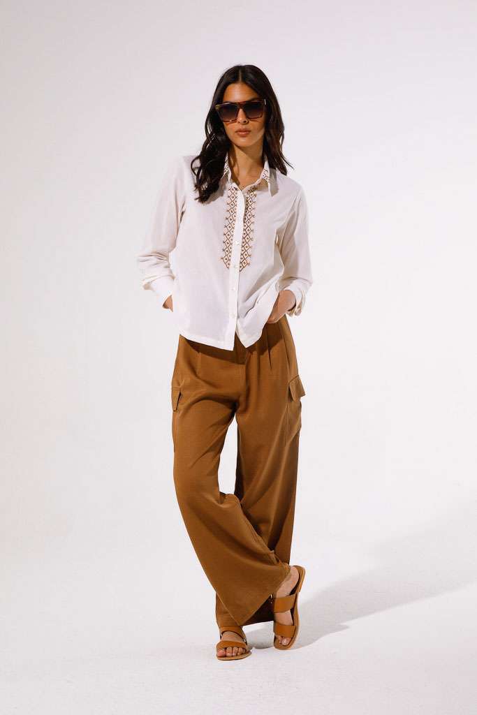 CAMICIA IN COTONE CON RICAMO A CONTRASTO