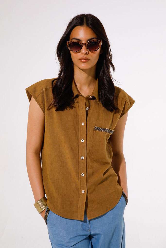 CAMICIA MISTO LINO CON RICAMO