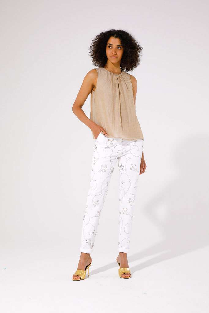 PANTALONE DENIM RICAMATO ALL OVER
