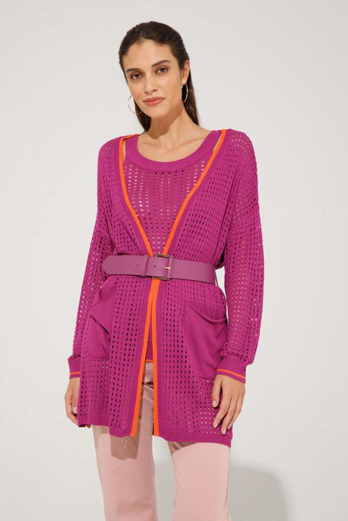 TRAPPED CARDIGAN WITH CONTRASTING EDGES -