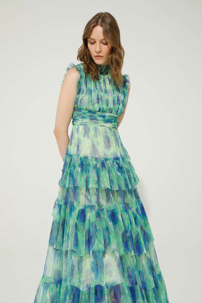 VESTITO LUNGO IN TULLE STAMPATO - REF: MERCURIO