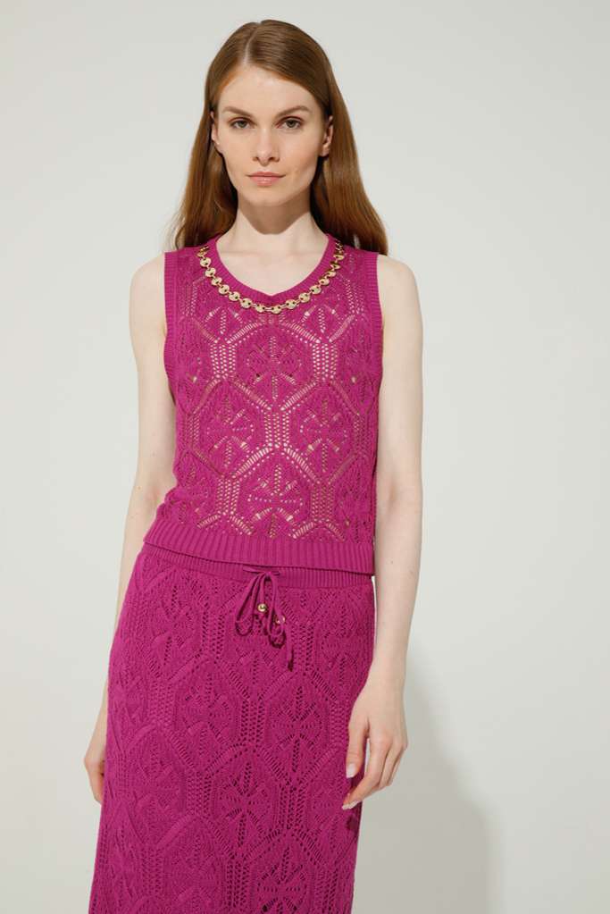 TOP IN MAGLIA TRAFORATA CON ACCESSORIO GIOIELLO - REF: MERLIN
