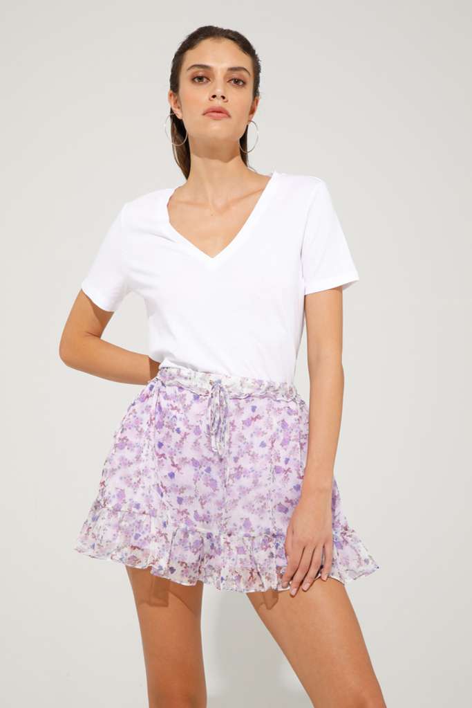 GONNA CORTA IN CHIFFON STAMPA FLOREALE - REF: POETIC