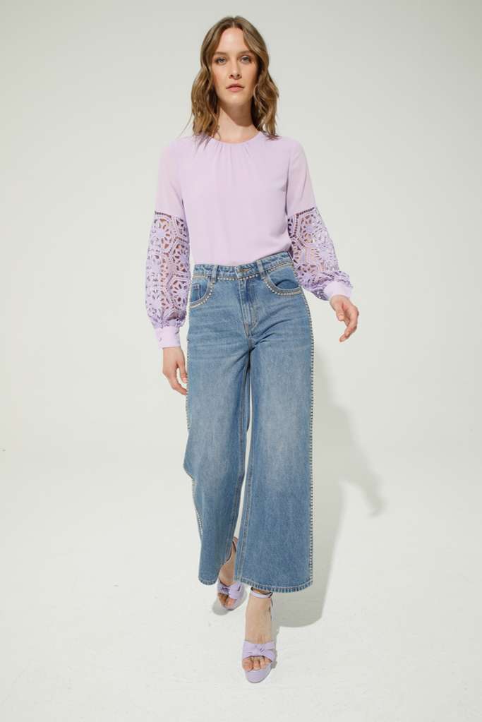 PANTALONE DENIM CROPPED CON BORCHIE - REF: CHICAGO