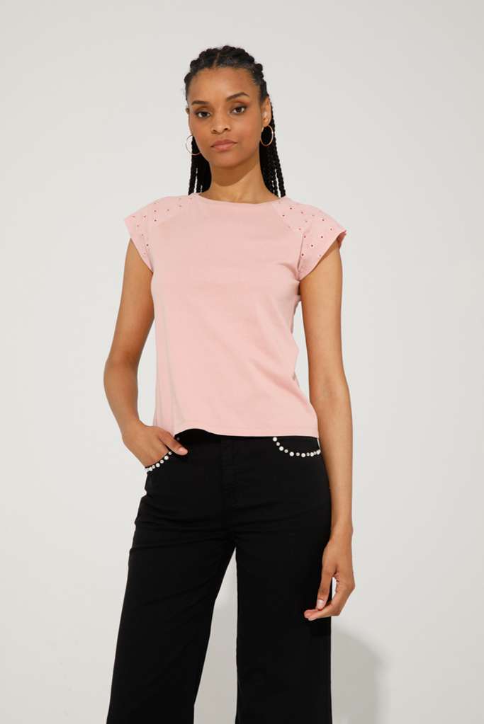 T-SHIRT CON MANICHE IN SANGALLO - REF: OLENNA