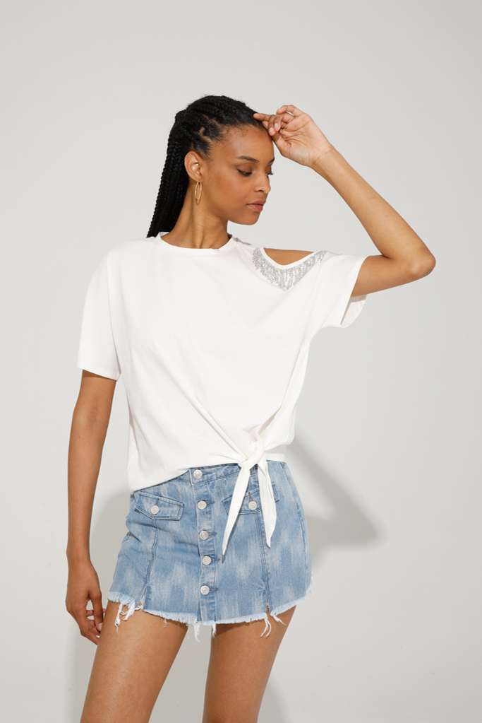 CUT OFF TSHIRT AND JEWEL APPLICATIONS - REF: LAVINIA