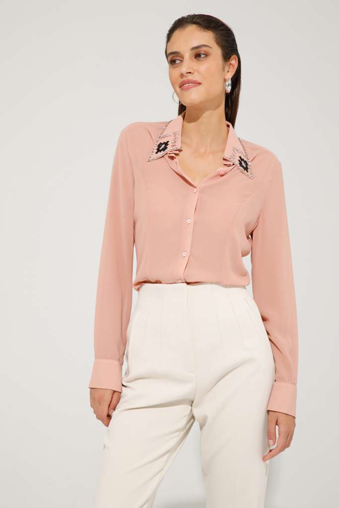 CAMICIA CON COLLETTO RICCAMATO A MANO - REF: MERAVIGLIA