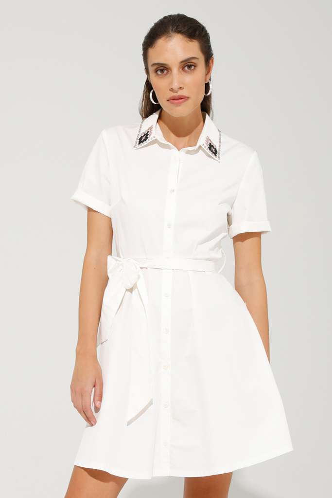 VESTITO CHEMISIER IN COTONE CON COLLETTO RICAMATO - REF: SUBLIME